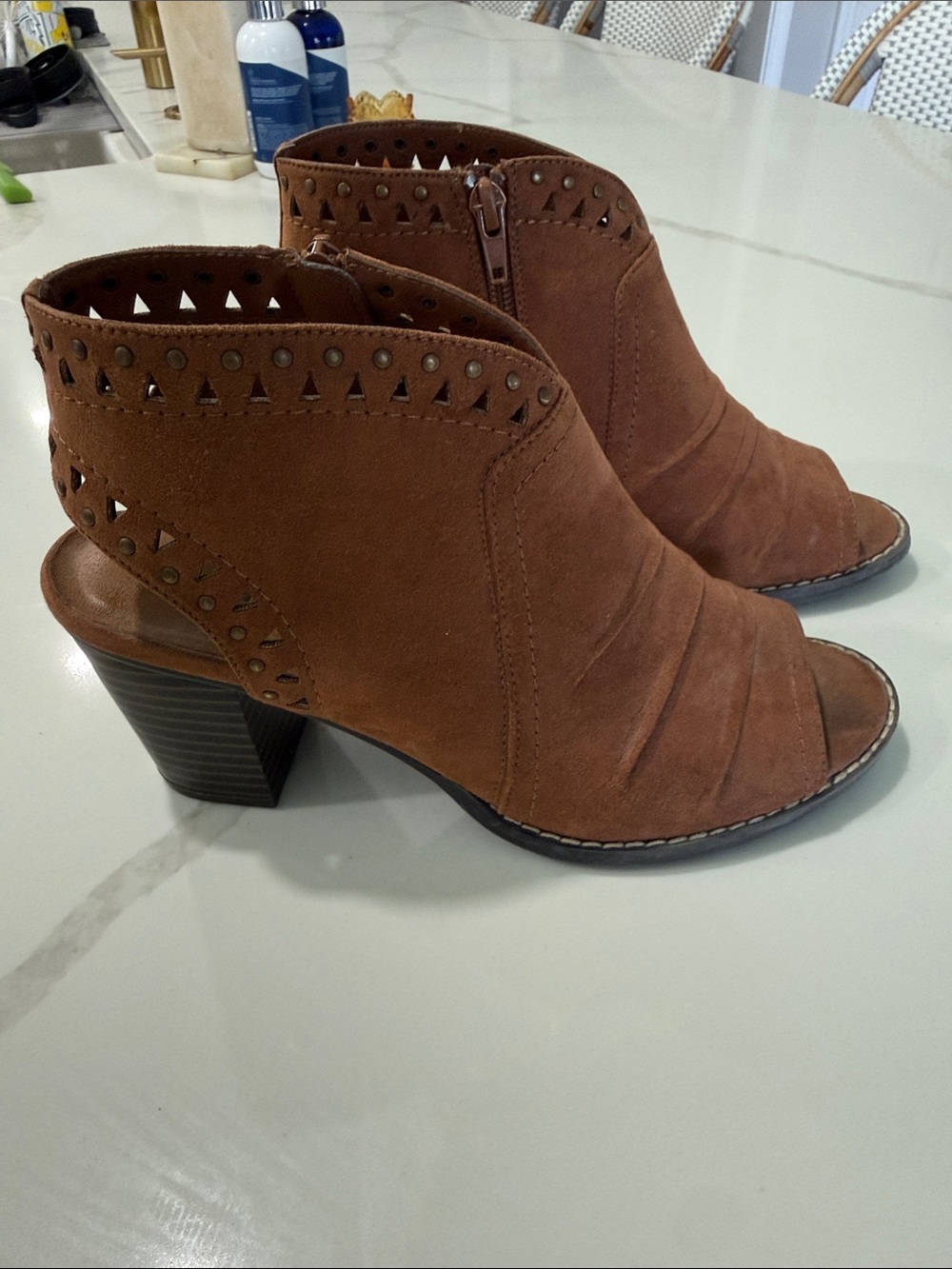 Francesca's Collections Brown Suede Peep-Toe Block Heel Booties
